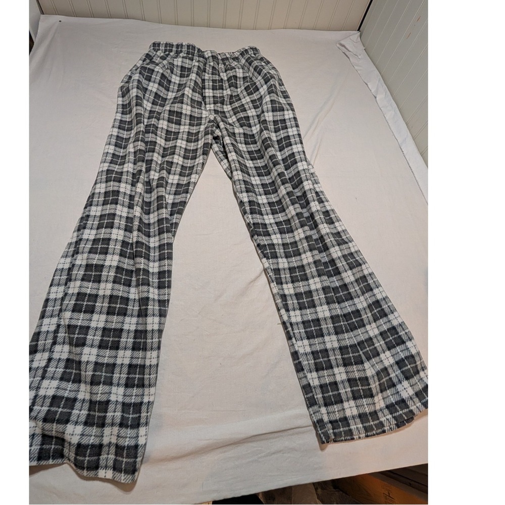 Canyon Creek Mens Black White Plaid Fleece Pajama Pants Size M Sleepwear
